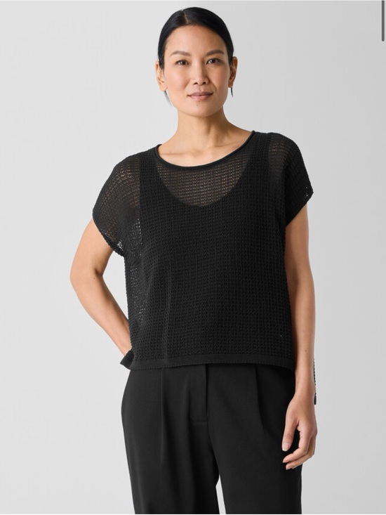Eileen Fisher Tops - Eileen Fisher Organic Cotton Cord Jewel neck sheen knit sweater short sleeve top